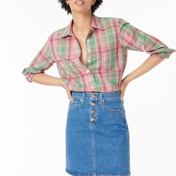 J.Crew Classic-fit popover in crinkle plaid size 8 - Picture 1 of 8